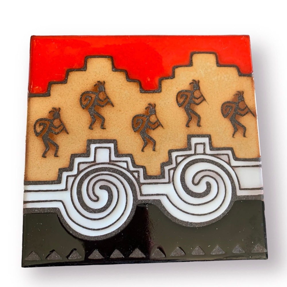 Kokopelli/Maze Embossed Mastercraft Handcrafted Ceramic Art Tile Trivet